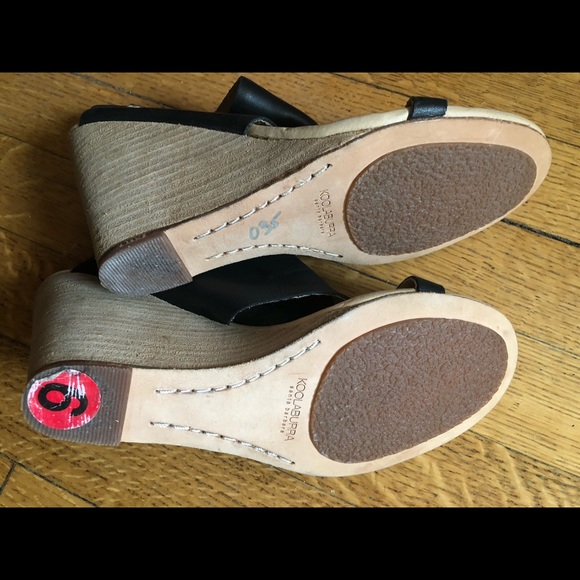 NEW Black Leather Wedge Sandals Sz 9 - Picture 4 of 4